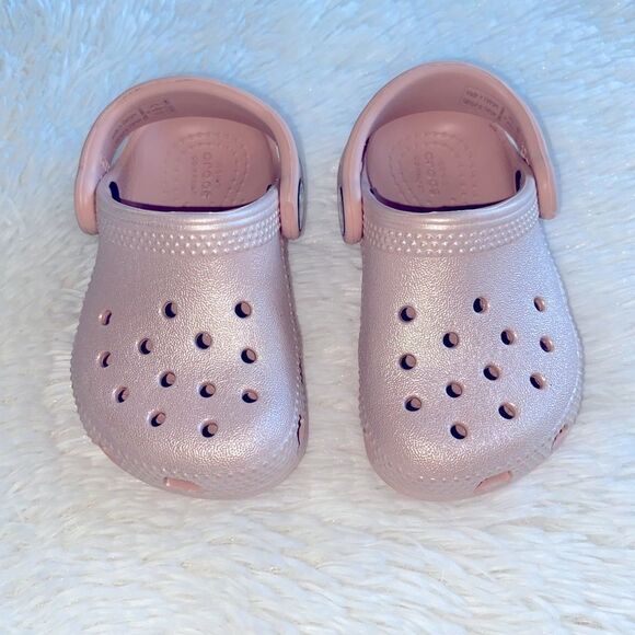 Crocs Clogs Classic Glitter Ballerina Coquette Rosegold Pink Infant Baby Size 5 - Picture 4 of 11
